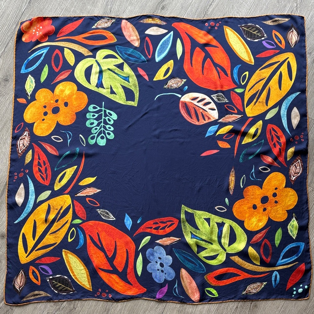 🍃 Large Barbieri Italian Silk Twill Scarf. Hand Rolled. Square. Like new!